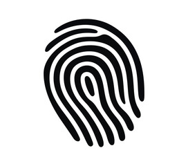 Black and white image of a fingerprint. The fingerprint is circular and has a black outline. Flat vector illustration isolated.