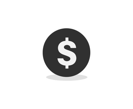 Black and white dollar sign. The dollar sign is surrounded by a circle. Flat vector illustration isolated.