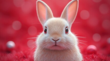 Adorable Bunny on Red Background 