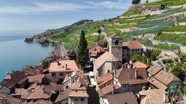 Aerial view of Saint-Saphorin village in the Swiss canton of Vaud, Switzerland