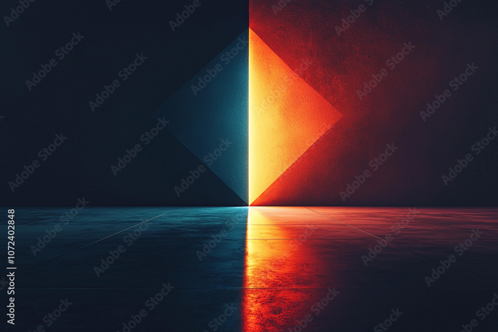 Poster colorful light reflection creating geometric patterns on a floor