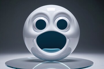 Amazed and Puzzled Face Emoticon in Three-Dimensional Format on a Clear Surface