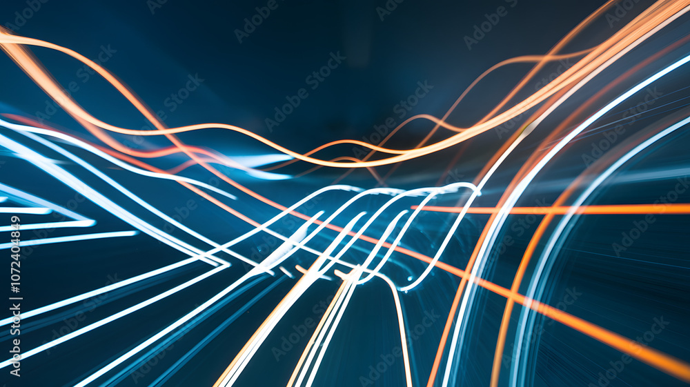Poster colorful light trails create dynamic patterns in a vibrant urban setting at night