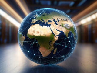 Digital world globe, concept of global network and connectivity on Earth, high speed data transfer and cyber technology, information exchange and international telecommunication