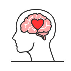 Silhouette of a person brain with heart. human brain icon. Human brain thin line icon.