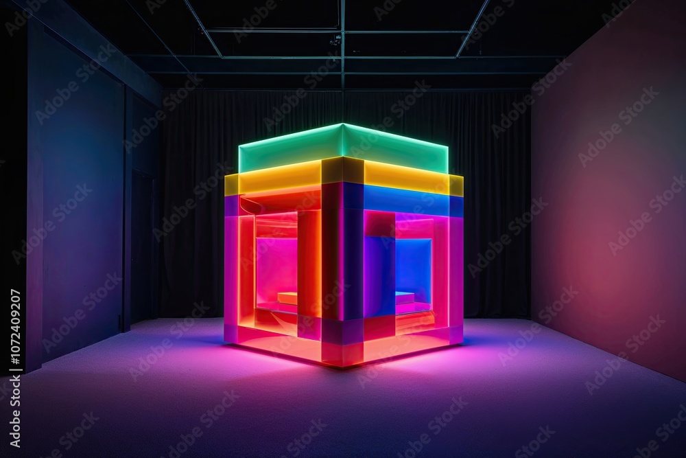 Poster vibrant three-dimensional cubic design in a dim scene with illumination