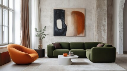 Modern living room featuring stylish furniture and contemporary art.