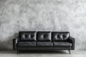 Modern Minimalist Interior Design with Dark Leather Sofa in Bright Living Room