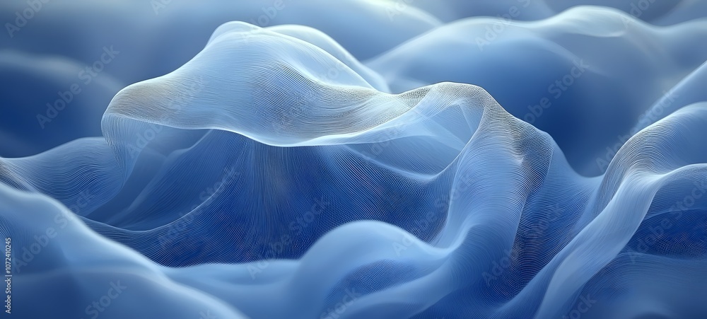 Poster abstract fluid waves in soft blue tones, creating a serene and tranquil atmosphere. the wavy lines i