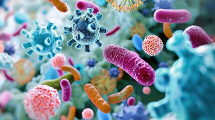 Fototapeta premium Colorful Microorganisms in a 3D Rendering.