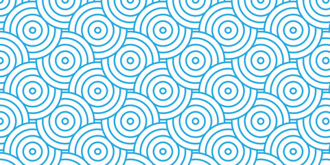 Obraz premium Abstract Overlapping Pattern. Seamless geometric ocean spiral pattern and abstract circle wave lines. blue seamless tile stripe geomatics create retro square line backdrop pattern background.