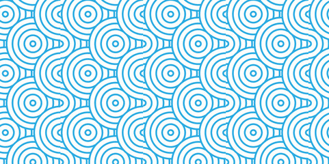 Obraz premium Abstract Overlapping Pattern. Seamless geometric ocean spiral pattern and abstract circle wave lines. blue seamless tile stripe geomatics create retro square line backdrop pattern background.