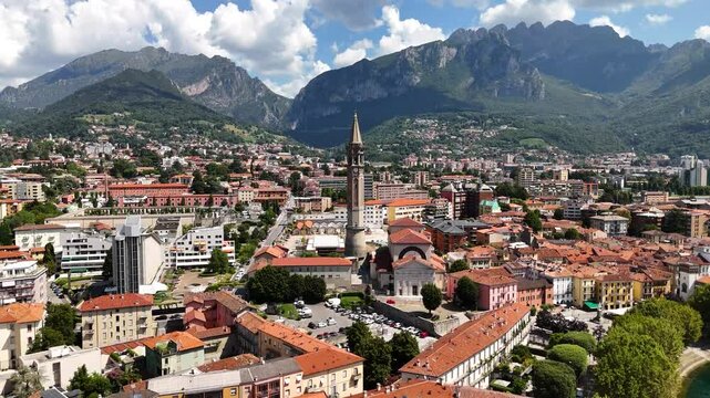 Aerial shot of Lecco city by Lake Como, Italy