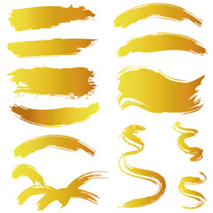 和風素材　筆で描かれた金色の線のイラストセット　ベクター