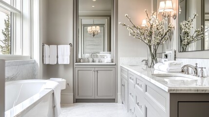 Luxurious Modern Bathroom with Marble and Grey Accents