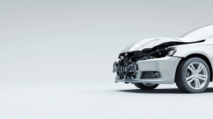 Naklejka premium Front View of a Damaged Car with Detached Bumper on Minimalist Background