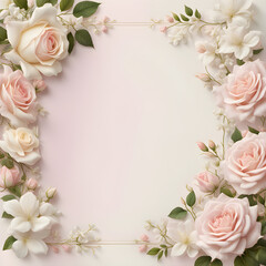 frame of pastel pink roses