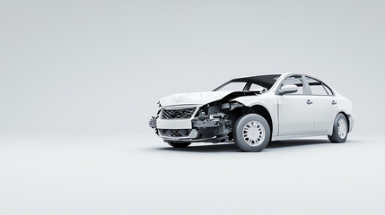 Fototapeta premium Front View of a Damaged Car with Detached Bumper on Minimalist Background