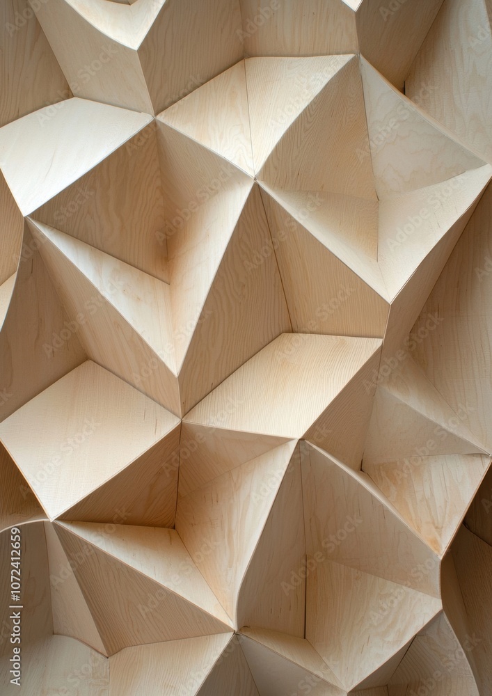 Poster the image is a close up of a wooden structure with many triangles and squares