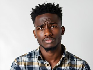 Fototapeta premium African black man worry in white background, facial expression