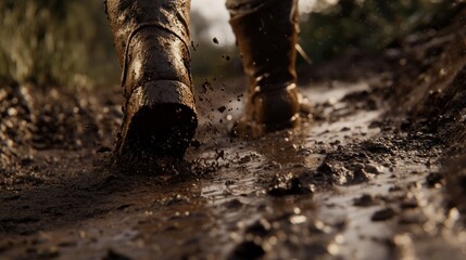 Obraz premium Muddy Boots in the Path of a Country Road