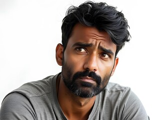 Obraz premium Indian man worry in white background, facial expression