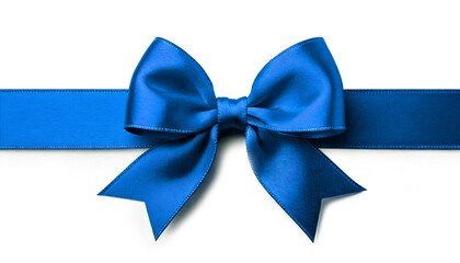 Blue ribbon with bow isolated on white background