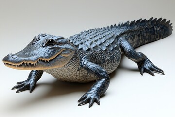 Realistic alligator sculpture on display: intricately carved reptile art for home decor