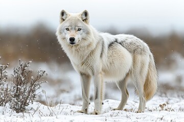 Obraz premium Majestic arctic wolf standing in snowy wilderness