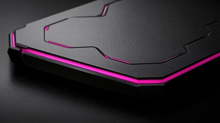 Close-up of a dark hexagonal titanium surface, with bold neon pink lines illuminating each edge, creating a modern, high-energy look.