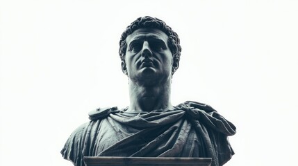A striking bust of an ancient leader stands tall. This sculpture captures the essence of power and nobility. An inspiring artwork for history lovers. Generative AI