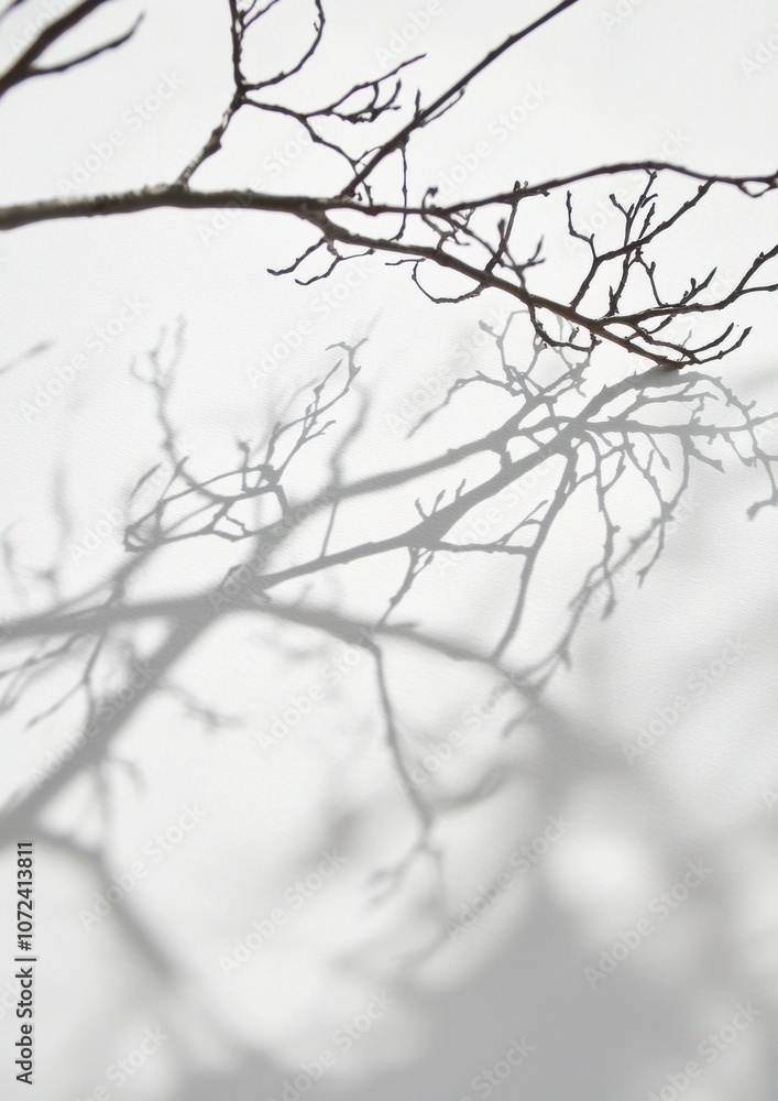 Poster a tree with its branches and leaves in the foreground and a white background