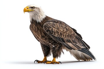 Majestic bald eagle against white background showcasing iconic features and powerful stance