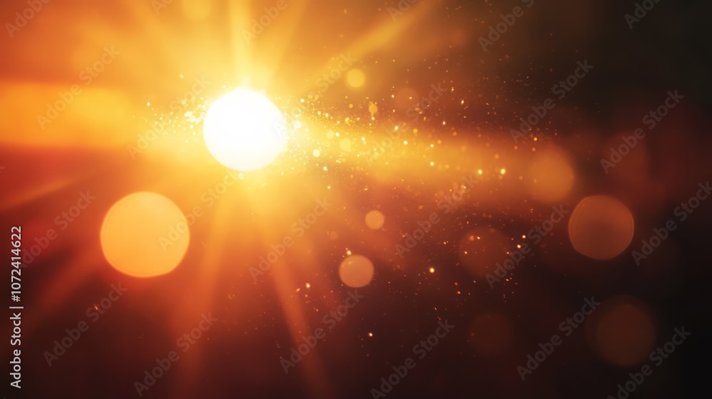 Poster abstract golden light burst with bokeh and glimmering particles