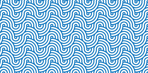 Abstract vector overlapping and fabric seamless pattern with waves and blue geometric retro background. blue seamless tile stripe geomatics create retro square line backdrop pattern background