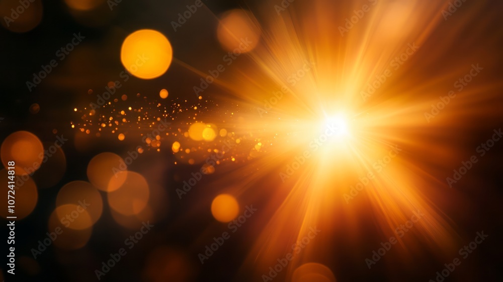 Poster abstract golden light burst with bokeh and sparkles
