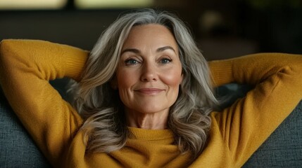 Obraz premium Relaxed woman enjoying her time at home in cozy sweater