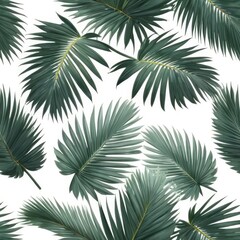 Green coconut palm leaves isolated on white, set