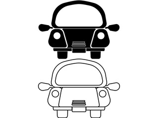 Car front flat style icon. Simple outline style sign symbol. Auto concept, landscape, sport, racing, transportation. Vector illustration isolated on white background.