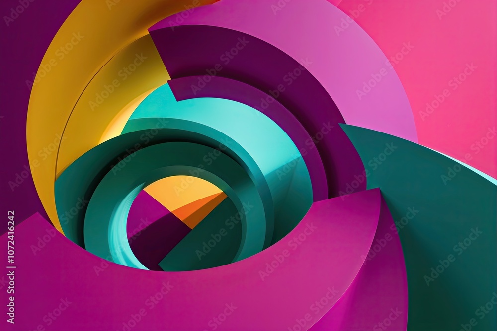 Poster vibrant backdrop with curved geometric patterns and 3d design elements