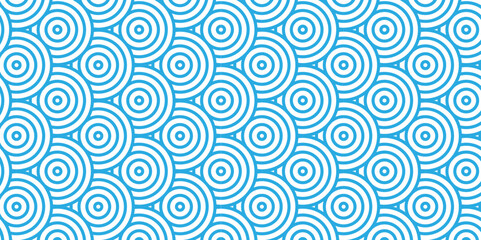 Fototapeta premium Abstract Overlapping Pattern. Seamless geometric ocean spiral pattern and abstract circle wave lines. blue seamless tile stripe geomatics create retro square line backdrop pattern background.