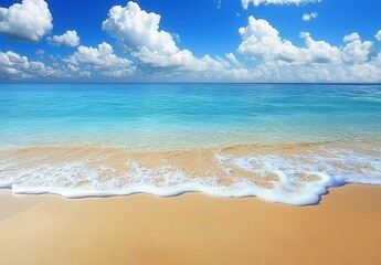Fototapeta premium Stunning Beach Scene with Blue Sky and Soft Waves