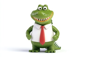 Fototapeta premium Dapper Crocodile Cartoon Character in Smart Shirt and Tie - Birthday Card Design