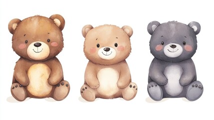 Fototapeta premium Three Adorable Cartoon Bears for Birthday Card Design