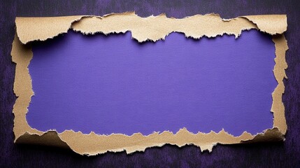 Fototapeta premium Torn brown paper revealing purple textured background for creative design