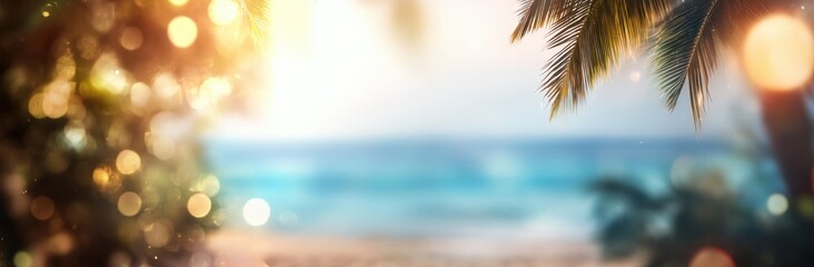 Fototapeta premium Beautiful Sandy Beach with Palm Trees and Blue Sea