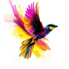 Obraz premium Illustrative Artwork of a Colorful Bird Flying in Neo-Primitive Style