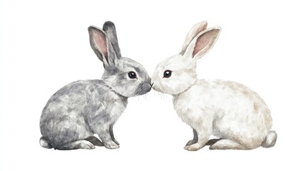 Obraz premium Adorable Bunny Friends: Mother and Baby Rabbits in a Heartwarming Scene