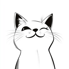 Obraz premium Funny Cat Character in Simple Line Art Style on White Background