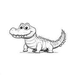 Fototapeta premium Whimsical Crocodile Character in Simple Line Art on a White Background